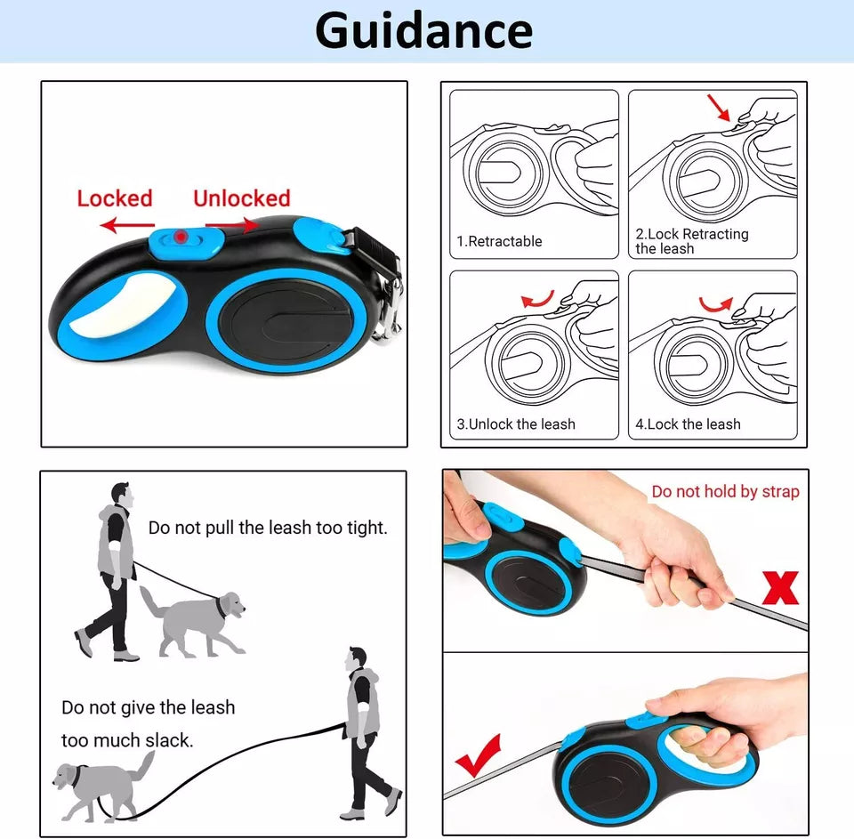 Retractable Dog Lead Extendable Training Dog Leash Pet Leads 3 Sizes 3m 5m 8m